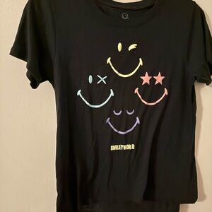 SmileyWorld Black Tee with Vibrant Smiley Faces